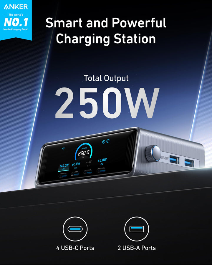 Anker Prime estacion de carga 250W GaN 6 en 1 con pantalla