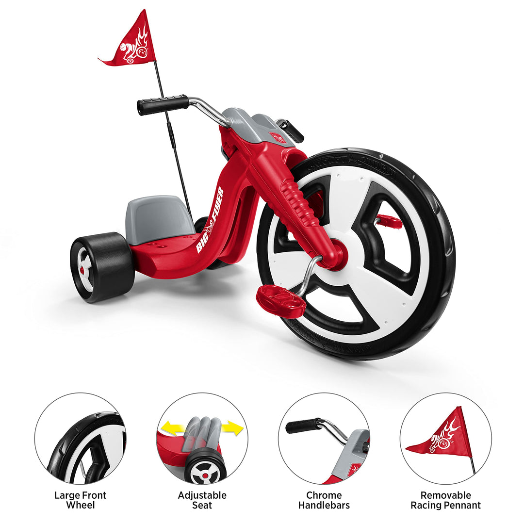 Triciclo Radio Flyer Big Flyer Sport con bandera para niños