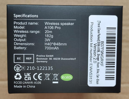 EWA Travel Case Packed, A106 Pro Portable Bluetooth Speaker with Custom Bass Radiator, Brief Design, IP67 Waterproof, Perfect Mini Speaker for Shower, Room, Bike, Car (Black)