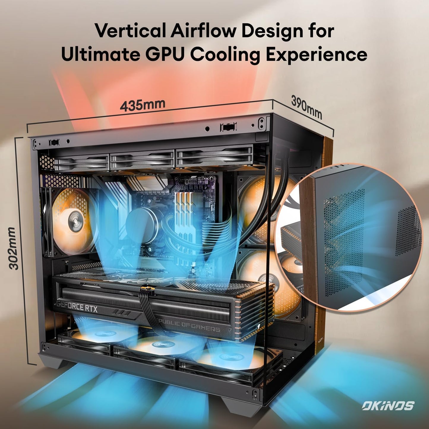 Genuine Walnut Wood PC Case, Pre-Installed 4 X 120Mm ARGB & PWM Fans, Type-C Port, Panoramic View Tempered Glass Side Panel, Black, ATX Case, Mid-Tower, Mirage 6