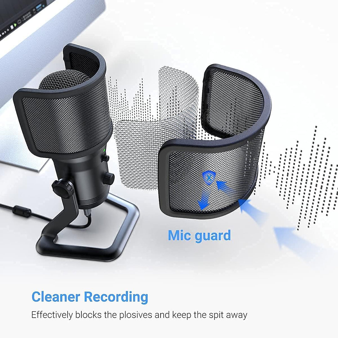 FIFINE USB Studio Recording Microphone Computer Podcast Mic with Pop Screen for PC, PS4 (K690+U1)