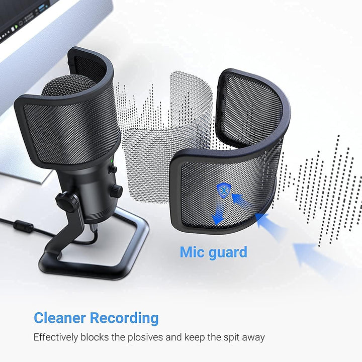 FIFINE USB Studio Recording Microphone Computer Podcast Mic with Pop Screen for PC, PS4 (K690+U1)