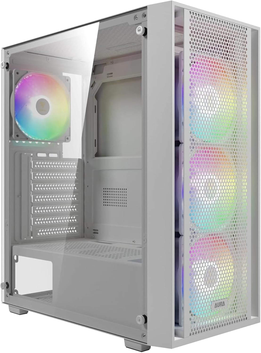 GAMDIAS White ATX Mid Tower Gaming Computer PC Case Side Tempered Glass, Preinstalled 4X 120Mm ARGB Fans, Support up to 6X 120Mm Fans, 360Mm Aio/Radiator, 340Mm GPU/VGA, 160Mm CPU Air Cooler