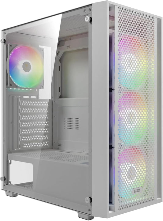 GAMDIAS White ATX Mid Tower Gaming Computer PC Case Side Tempered Glass, Preinstalled 4X 120Mm ARGB Fans, Support up to 6X 120Mm Fans, 360Mm Aio/Radiator, 340Mm GPU/VGA, 160Mm CPU Air Cooler