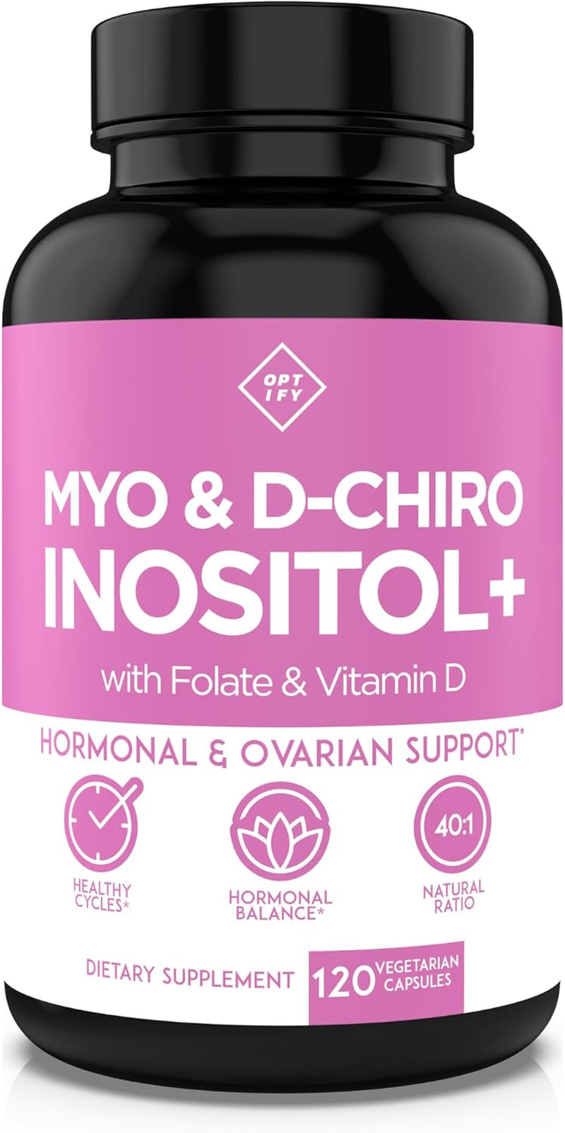 Premium Inositol Supplement - Myo-Inositol and D-Chiro Inositol plus Folate and Vitamin D - Ideal 40:1 Ratio - Healthy Hormone Balance & Healthy Ovarian Support for Women - Vitamin B8-30 Day Supply