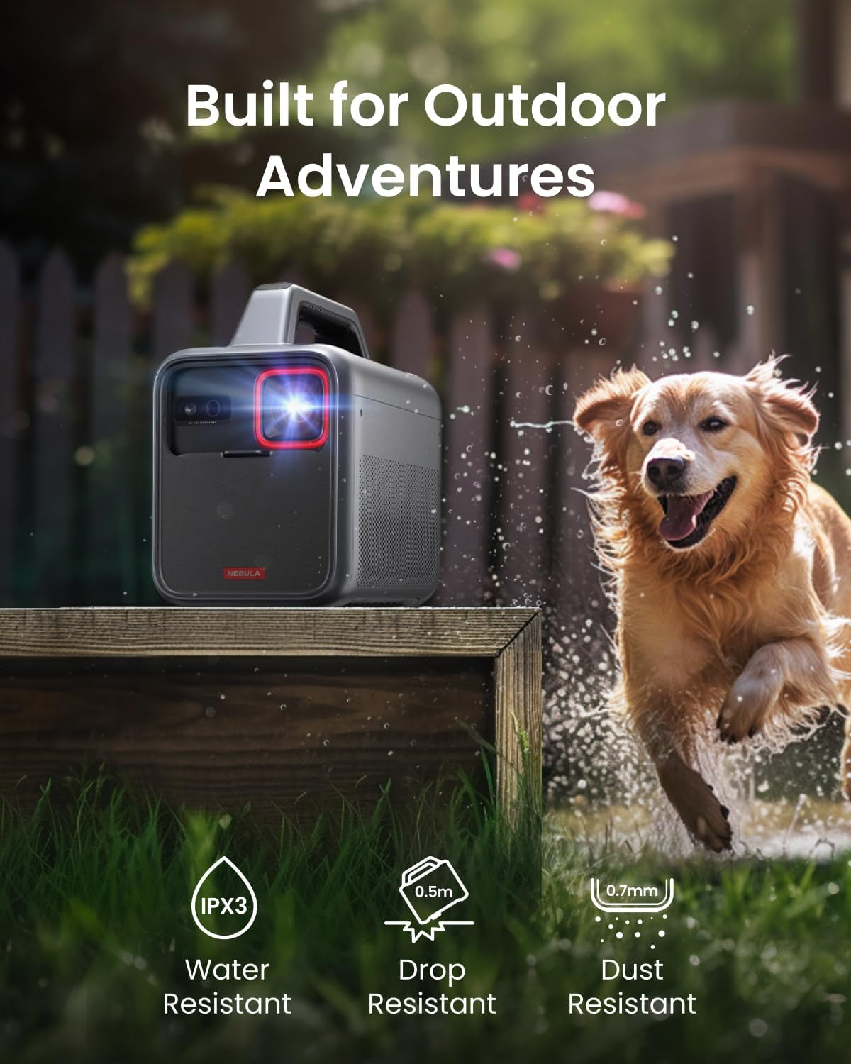 NEBULA Mars 3 Outdoor Portable Projector, 1000 ANSI Lumens, Ai-Powered Image, Built-In Battery with 5 Hour Playtime, Android TV, 200 Inch Home Theater, Camping, Road Trip, Backyard, or Anywhere