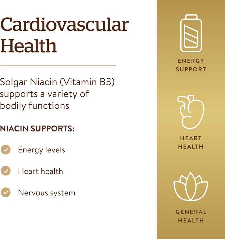 Solgar Niacin (Vitamin B3) 500 Mg, 250 Vegetable Capsules - Cardiovascular Support - Energy Metabolism - Non-Gmo, Vegan, Gluten Free, Dairy Free, Kosher - 250 Servings