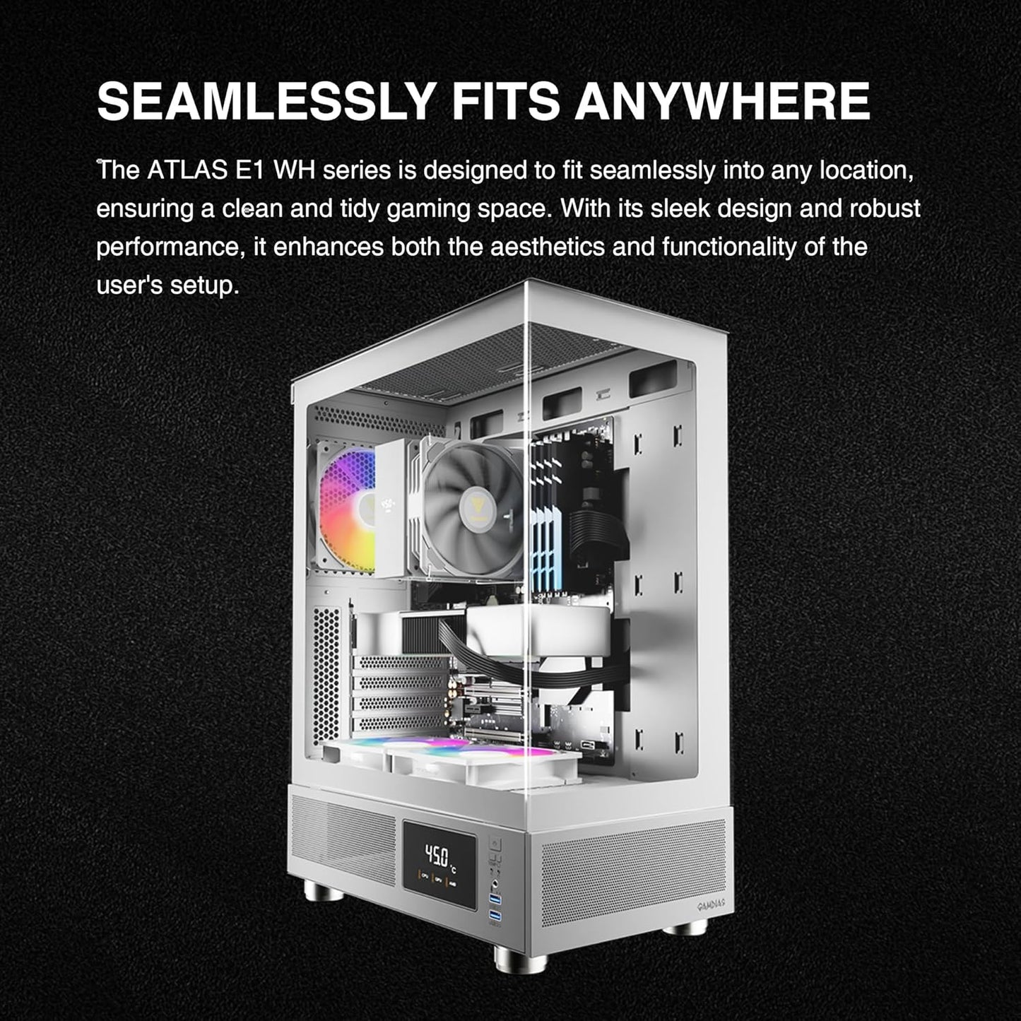 GAMDIAS White ATX Mid Tower Computer Case with Tempered Glass, Gaming PC Case W/Temperature Display & 3X 120Mm ARGB Fans, Support up to 5X Fans, 240Mm Aio/Radiator, 340Mm GPU/VGA, 160Mm CPU Cooler