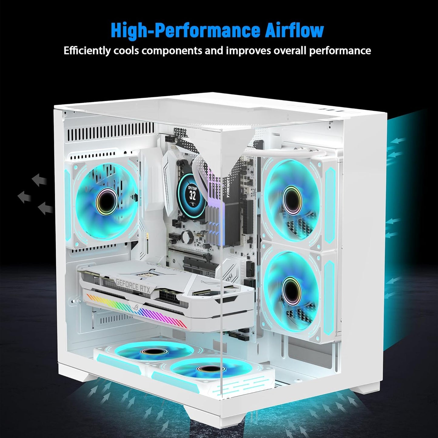 GOPIE ITX PC Case, T03 White Mini Tower Gaming Computer Chassis with Three-Sided Panoramic Tempered Glass, Gaming Desktop Pc Hosting Case Compatible with 240Mm Rad/Mini ITX Mobo - Fan Not Included