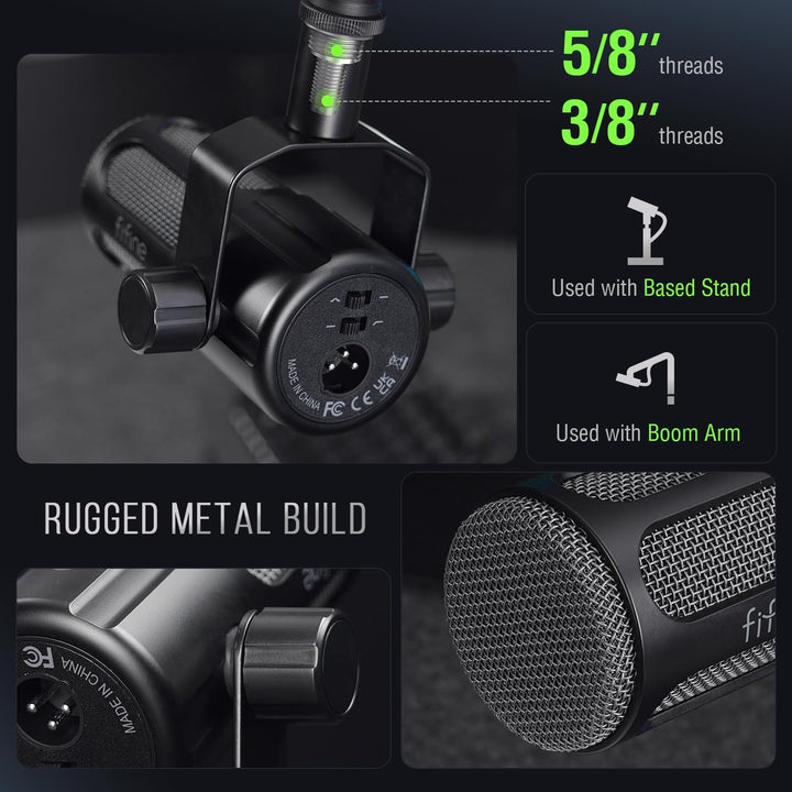 FIFINE XLR Dynamic Microphone, Studio Vocal Mic for Recording, All Metal XLR Podcast Microphone with Mid-Boost, Low-Cut Filter for Voice-Over, Compatible with Mixer/Audio Interface-Amplitank TANK1