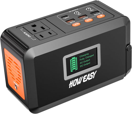 HOWEASY 120W Portable Power Station, 88Wh Solar Generator, Lithium Battery Power with 2 110V AC (Peak 150W) Socket/ 2 DC Ports/3 USB QC3.0/LED Light for Outdoor Camping Trip Hunting Emergency