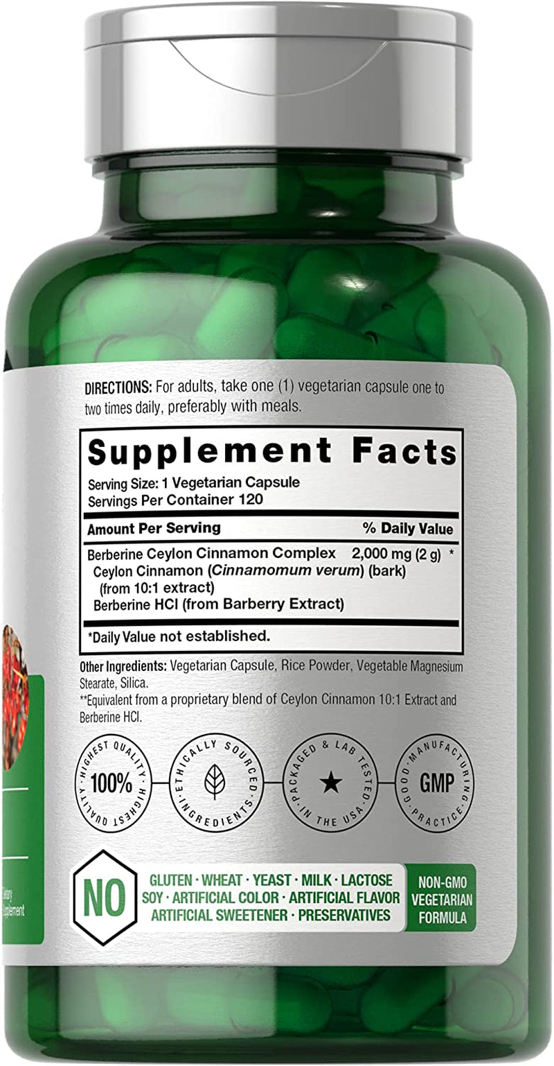 Horbaach Berberine plus Ceylon Cinnamon | 2000Mg | 120 Veggie Capsules | Vegetarian, Non-Gmo & Gluten Free Supplement | Berberine Complex