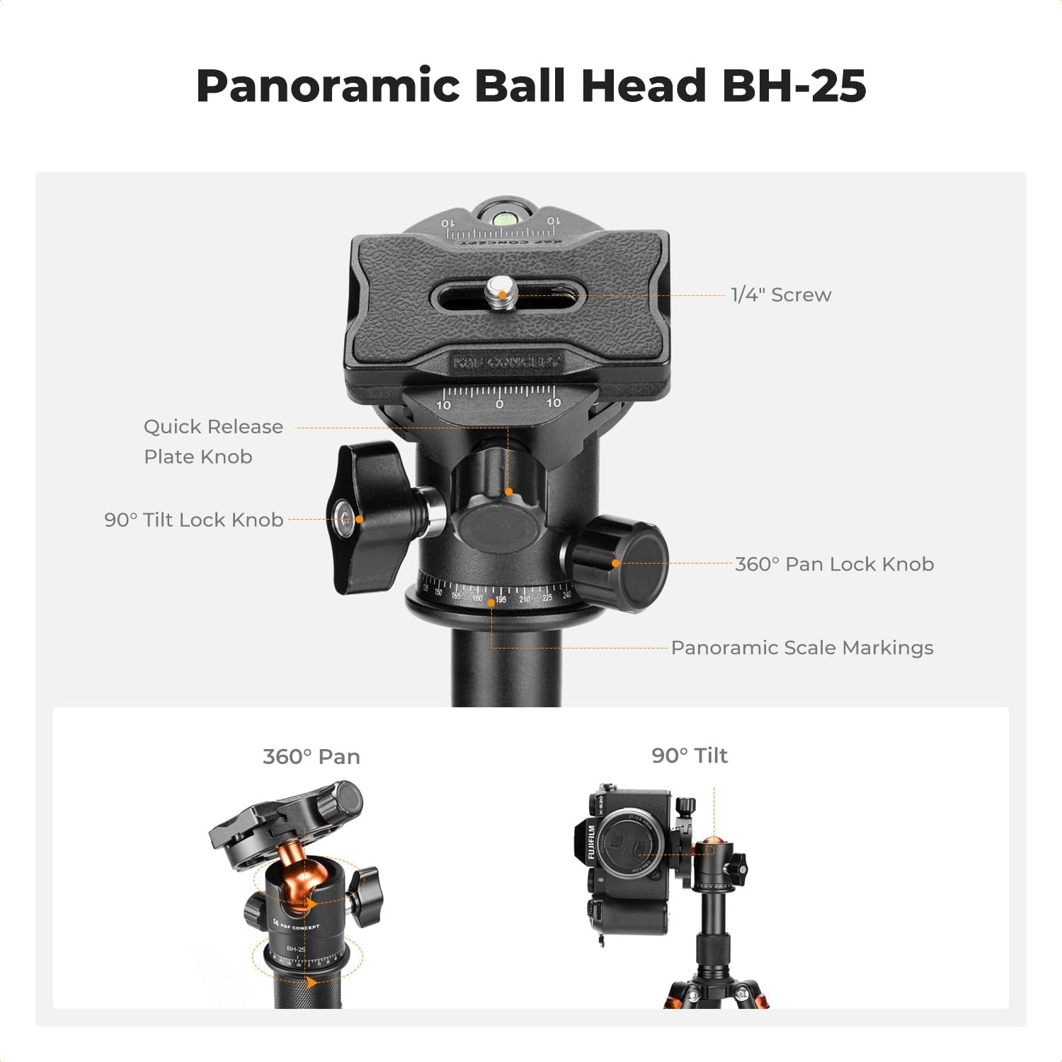 K&F Concept Mini Desktop Tripod, 20.5''/ 52Cm Compact Desk Tripod with 360 Degree Ball Head, 1/4 Inch Quick Release Plate for Camera Video Camcorder, Load up to 13.22 Lbs/6 KG