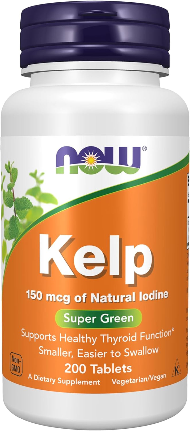 NOW Foods Supplements, Kelp 150 Mcg of Natural Iodine, Easier to Swallow Tablet, Super Green, 200 Tablets