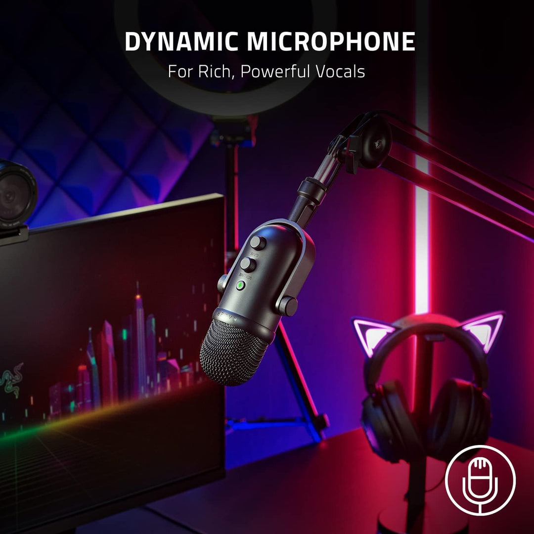 Razer Seiren V2 Pro USB Microphone for Streaming, Gaming, Recording, Podcasting on PC, Twitch, Youtube: High Pass Filter - Mic Monitoring and Gain Control - Built-In Shock Absorber and Mic Windsock