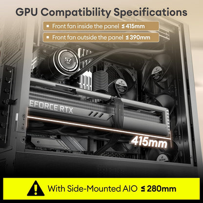 Genuine Walnut Wood PC Case, Support 360Mm Radiator on Top, Pre-Installed 4 X 120Mm PWM Fans ATX Case, Type-C Port, Magnetic Tempered Glass Side Panel, Black Computer Case, Cypress 7