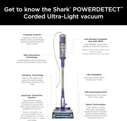Shark POWERDETECT Ultra-Light Corded Stick Vacuum with Duoclean Technology, Self-Cleaning Brushroll for No Hair Wrap, Anti-Allergen Complete Seal, and Odor Neutralizer Technology, HZ4002
