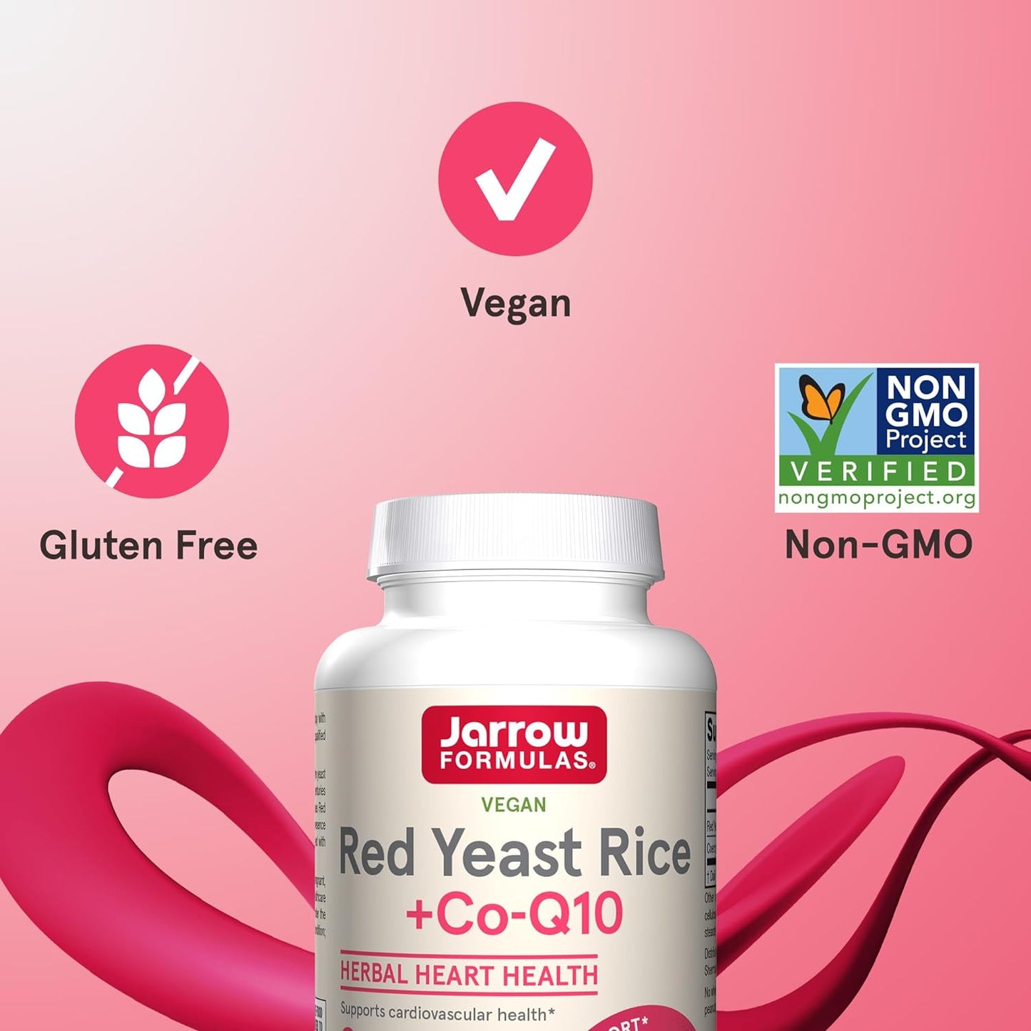 Jarrow Formulas Red Yeast Rice 1200 Mg & Co-Q10 100 Mg per Serving - 120 Veggie Caps - 60 Servings - Herbal Heart Health Dietary Supplement - Supports Cardiovascular & Heart Health - Vegan