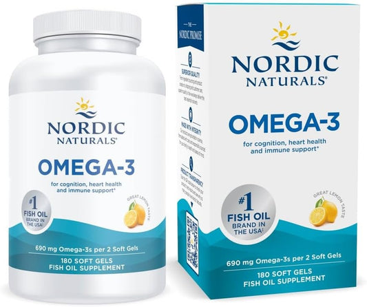 Nordic Naturals Omega-3, Lemon Flavor - 180 Soft Gels - 690 Mg Omega-3 - Fish Oil - EPA & DHA - Immune Support, Brain & Heart Health, Optimal Wellness - Non-Gmo - 90 Servings