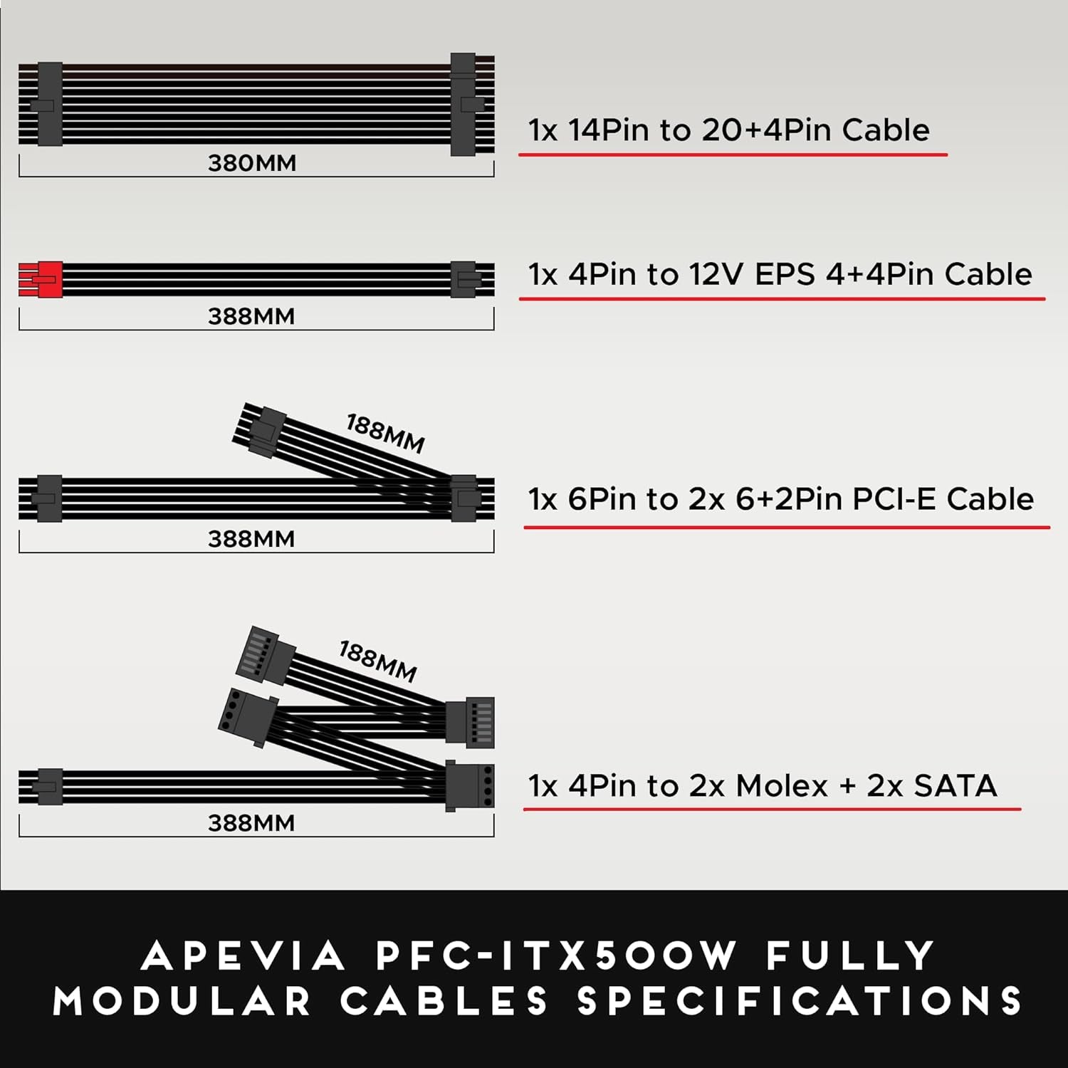 Apevia ITX-PFC500W Mini Itx/Flex ATX / 1U 500W Fully Modular Power Supply, Full Range Active PFC 90-264V, AC for POS AIO System Desktop Gaming Server Small Form Factor (Flex ITX) Computer PSU