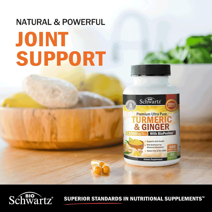 Turmeric and Ginger Supplement with Bioperine - 2000Mg High Absorption, 95% Curcuminoids - Non-Gmo, Gluten-Free Turmeric Supplement for Joint and Immune Support - 160 Capsules