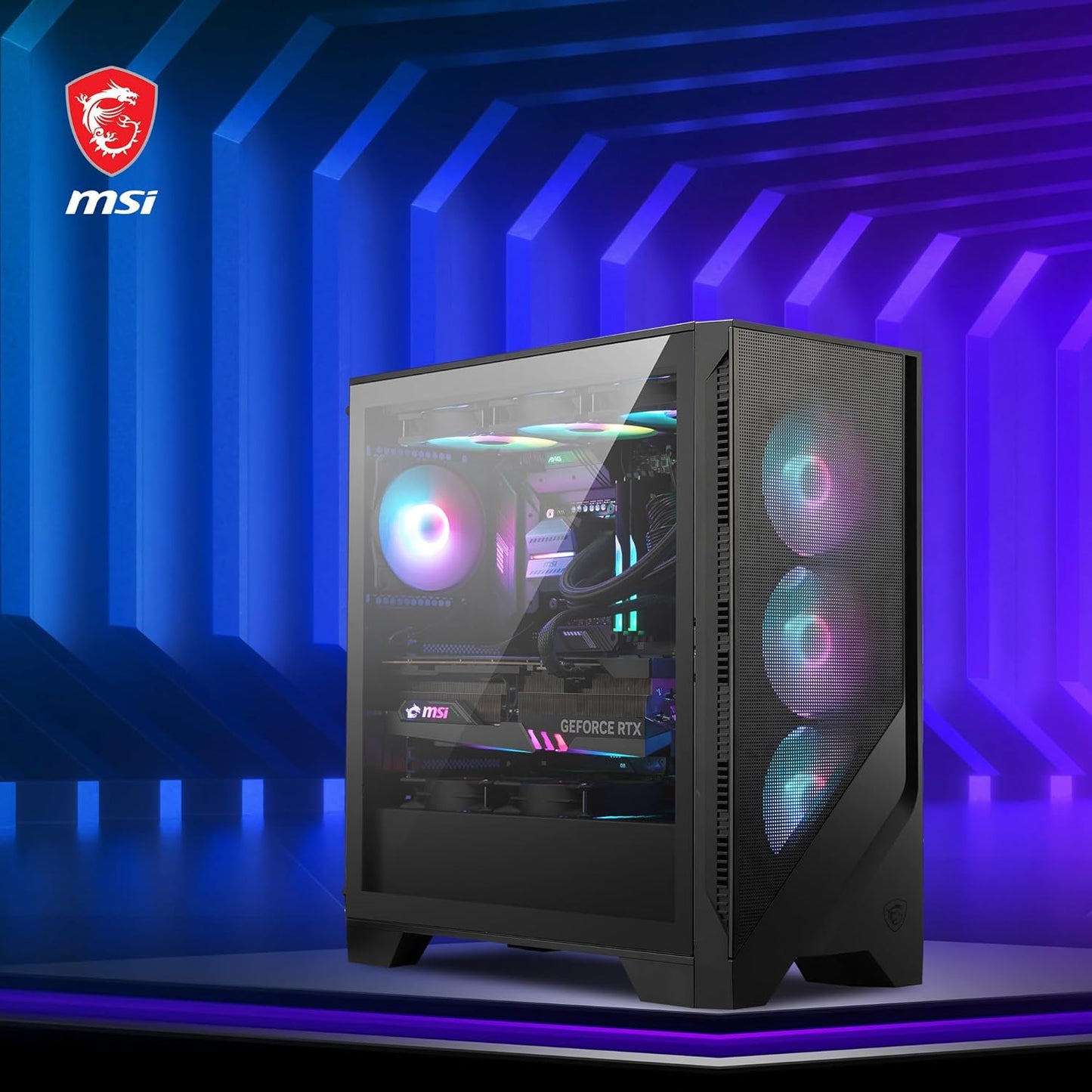 MSI MAG Forge 321R Airflow - Premium Mid-Tower Gaming PC Case - Tempered Glass Side Panel - ARGB 120Mm Fans - Liquid Cooling Support up to 360Mm Radiator - Vented Front Panel