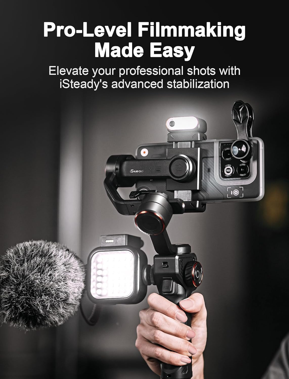 Hohem Isteady M6 Kit Gimbal Stabilizer for Smartphone, 3-Axis Phone Gimbal with AI Tracking Sensor Magnetic Fill Light, Gimbal Stabilizer for Iphone & Android, Phone Stabilizer for Video Recording