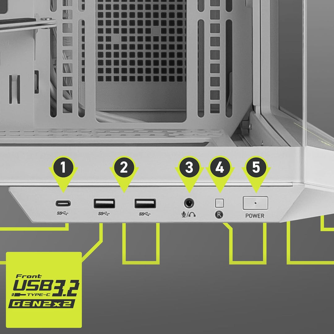 MSI MAG PANO 100L PZ White - Premium Mid-Tower Gaming PC Case - Tempered Glass Side Panel - Liquid Cooling Support up to 360Mm Radiator - White Color Case