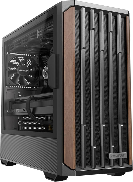 Genuine Walnut Wood PC Case, Support 360Mm Radiator on Top, Pre-Installed 4 X 120Mm PWM Fans ATX Case, Type-C Port, Magnetic Tempered Glass Side Panel, Black Computer Case, Cypress 7