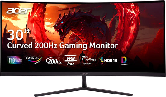 Acer Nitro 29.5" 1500R Curved Zero-Frame UWFHD 2560 X 1080 Gaming Monitor | AMD Freesync Premium | up to 200Hz | 1Ms VRB | VESA Mountable | 2 X Display Port 1.4 & 2 X HDMI 2.0 | ED306C Xbmiippx