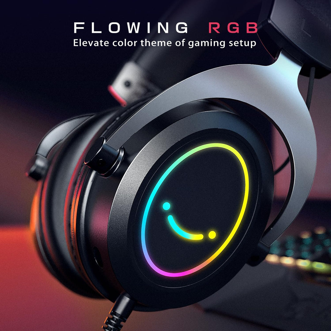 FIFINE RGB Gaming Headsets,Comfortable Over-Ear Headphones with Microphone,Wired Audio Jack Connection,Leather Passive-Noise-Cancelling Earcups,For PC PS4 PS5 Xbox Gamer Ampligame H3