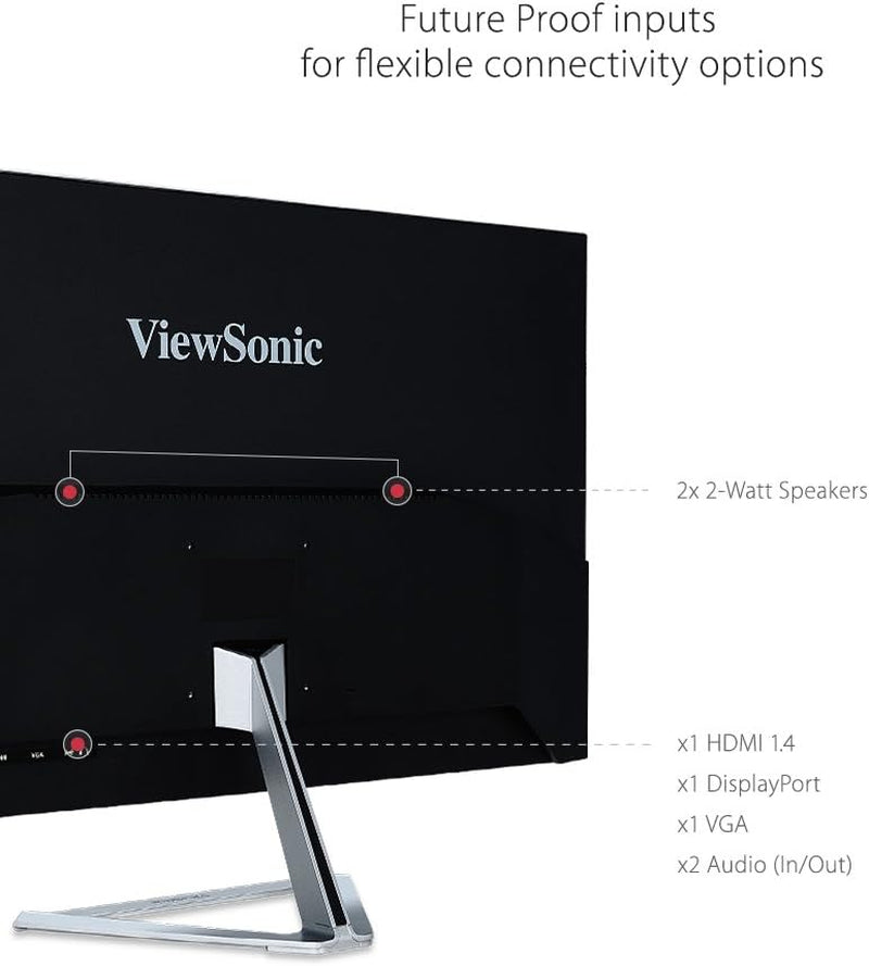 Viewsonic VX3276-MHD 32 Inch 1080P Widescreen IPS Monitor with Ultra-Thin Bezels, Screen Split Capability HDMI and Displayport