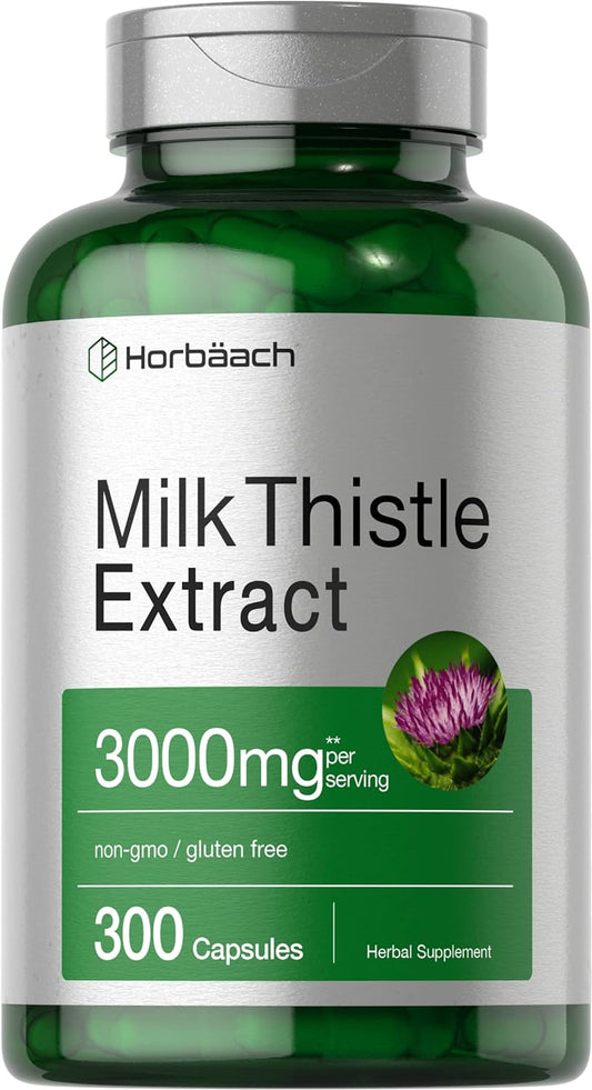 Horbäach Milk Thistle Supplement | 3000Mg | 300 Capsules | Herbal Extract | Non-Gmo, Gluten Free