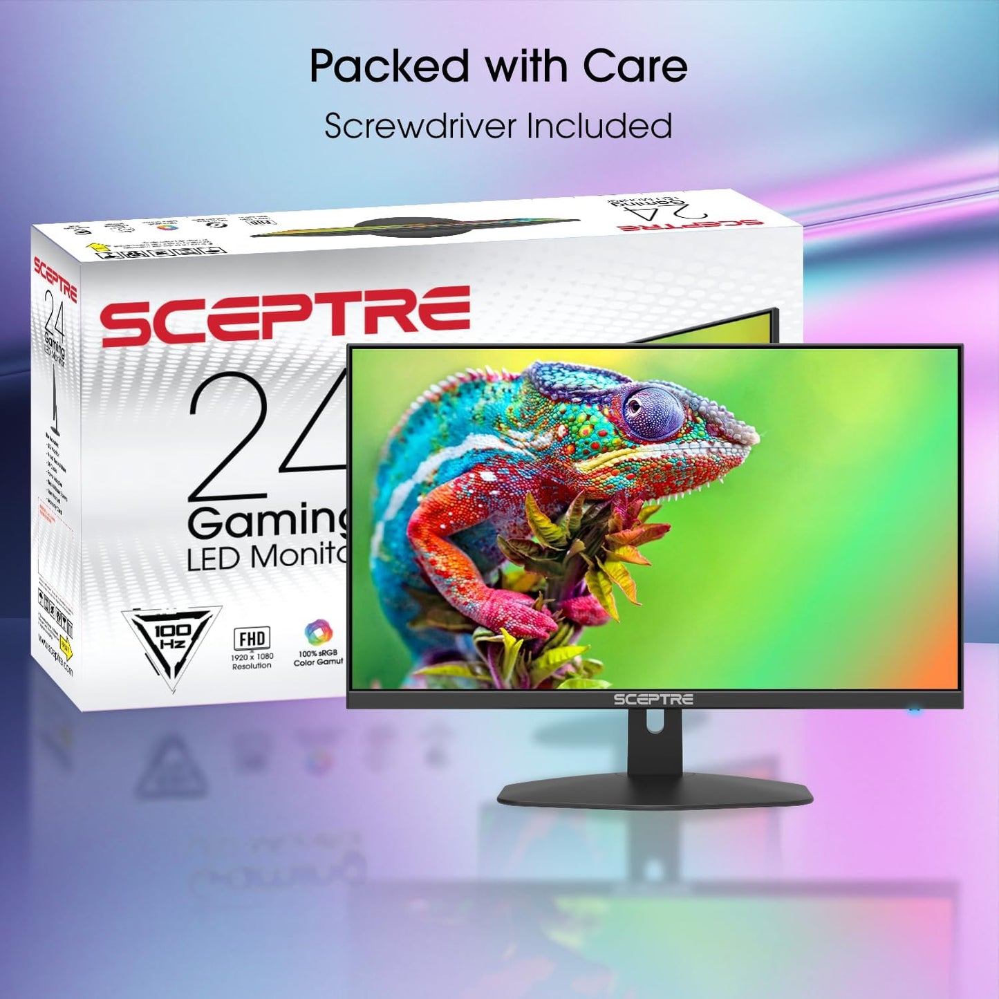 Sceptre New 24-Inch Gaming Monitor 100Hz 1Ms Displayport HDMI X2 100% Srgb AMD Freesync Build-In Speakers, Eye Care Frameless Machine Black 2024 (E248W-FW100T)