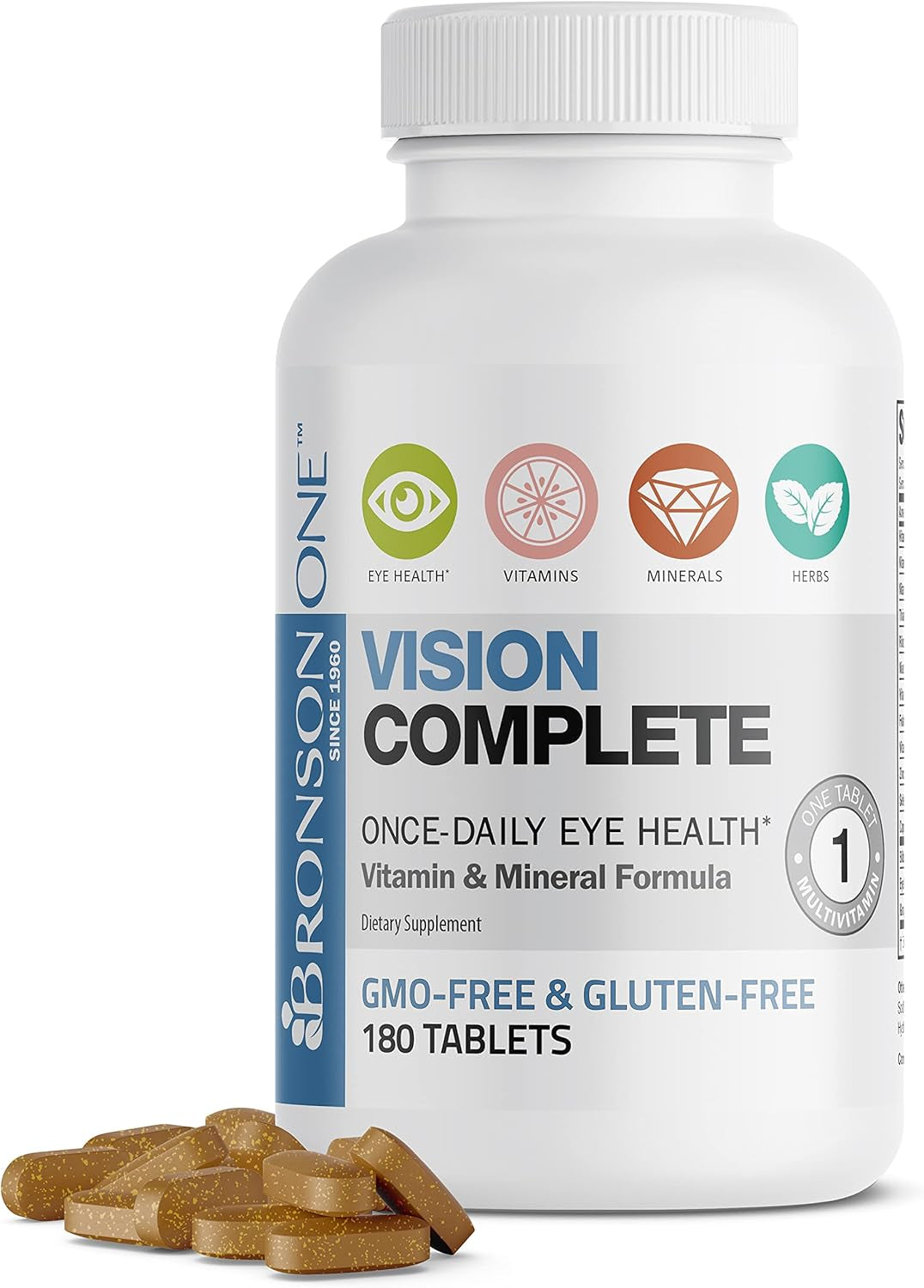 Bronson ONE Daily Vision Complete Eye Health Support Multivitamin Multimineral Supplement Formula, 180 Tablets