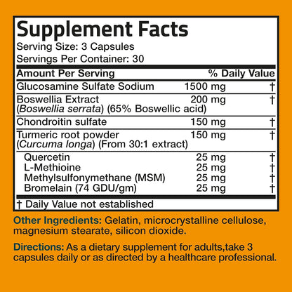 Bronson Glucosamine Chondroitin Turmeric & MSM Advanced Joint & Cartilage Formula, Supports Healthy Joints, Mobility & Cartilage - Non-Gmo, 90 Capsules