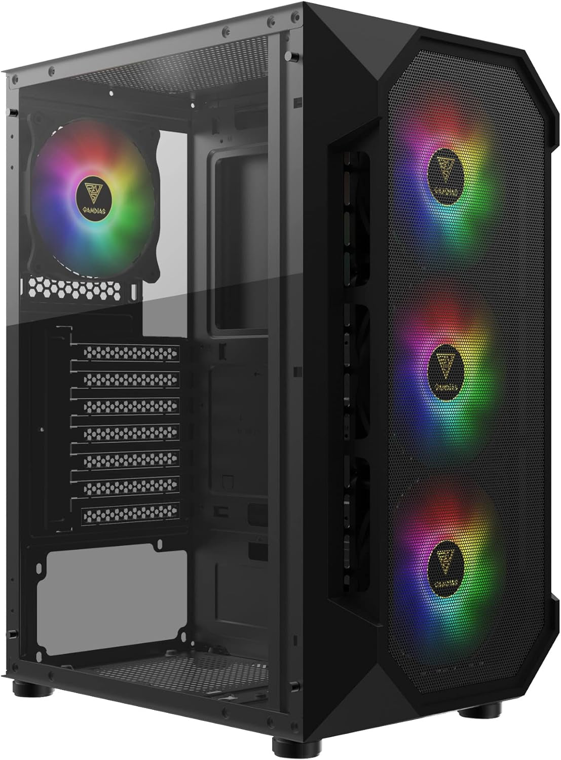 GAMDIAS ATX Mid Tower Gaming Computer PC Case with Side Tempered Glass, 4X 120Mm ARGB Case Fans and Sync with 5V RGB Motherboard