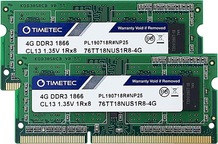 Timetec 8GB Kit(2X4Gb) DDR3L / Ddr31866Mhz PC3L-14900 / PC3-14900 Non-Ecc Unbuffered 1.35V / 1.5V CL13 1Rx8 Single Rank 204 Pin SODIMM Laptop Notebook PC Computer Memory RAM Module Upgrade