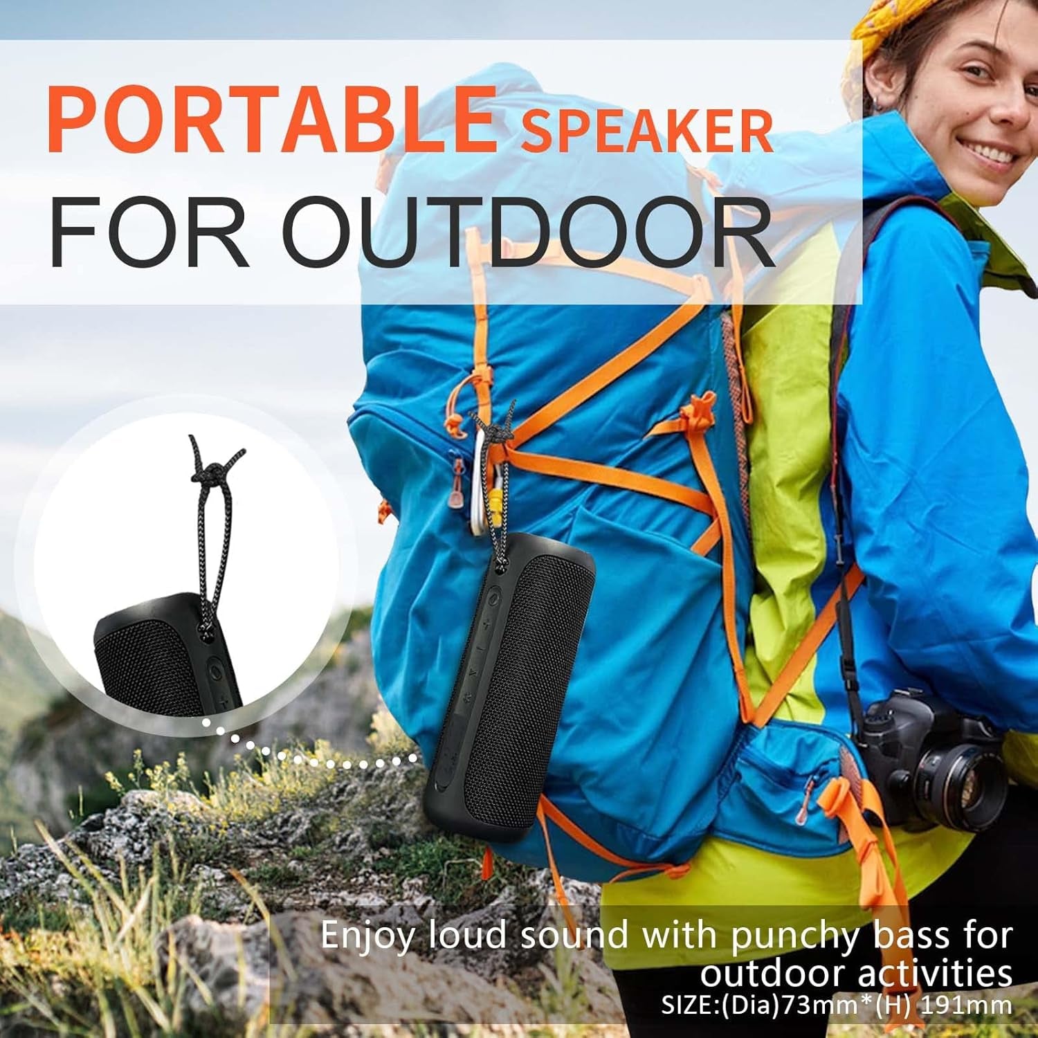 Portable Speaker, Wireless Bluetooth Speaker, IPX7 Waterproof, 25W Loud Stereo Sound, Bassboom Technology, TWS Pairing, Built-In Mic, 16H Playtime with Lights for Home Outdoor - Black