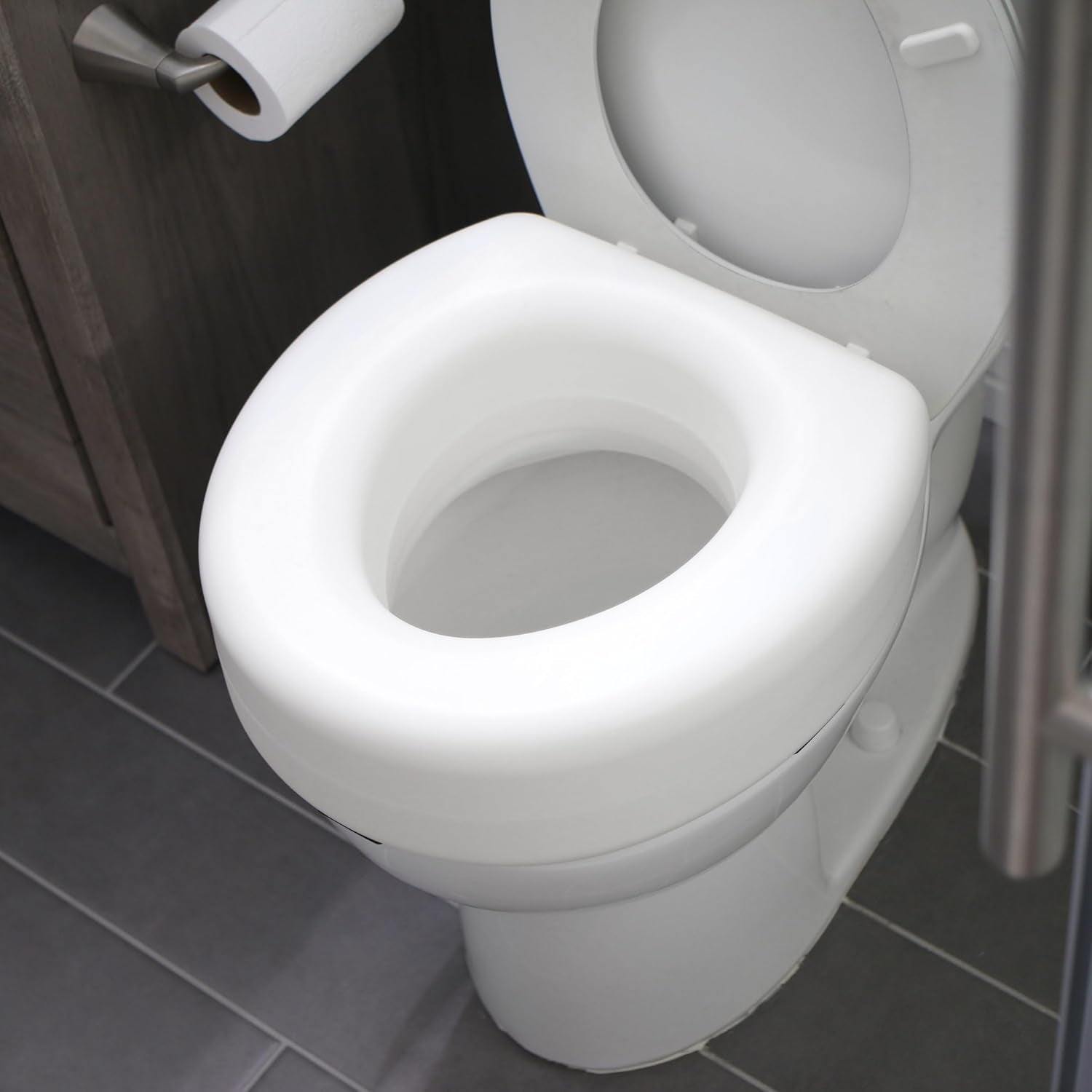 Healthsmart Enhanced Comfort 5" Raised (Round) Toilet Seat Riser | 3 Slip Resistant Pads | FSA/HSA Eligible | Toilet Seat Risers for Seniors | Padded Toilet Seat Elevation | 15.7 X 15.2 X 6.1