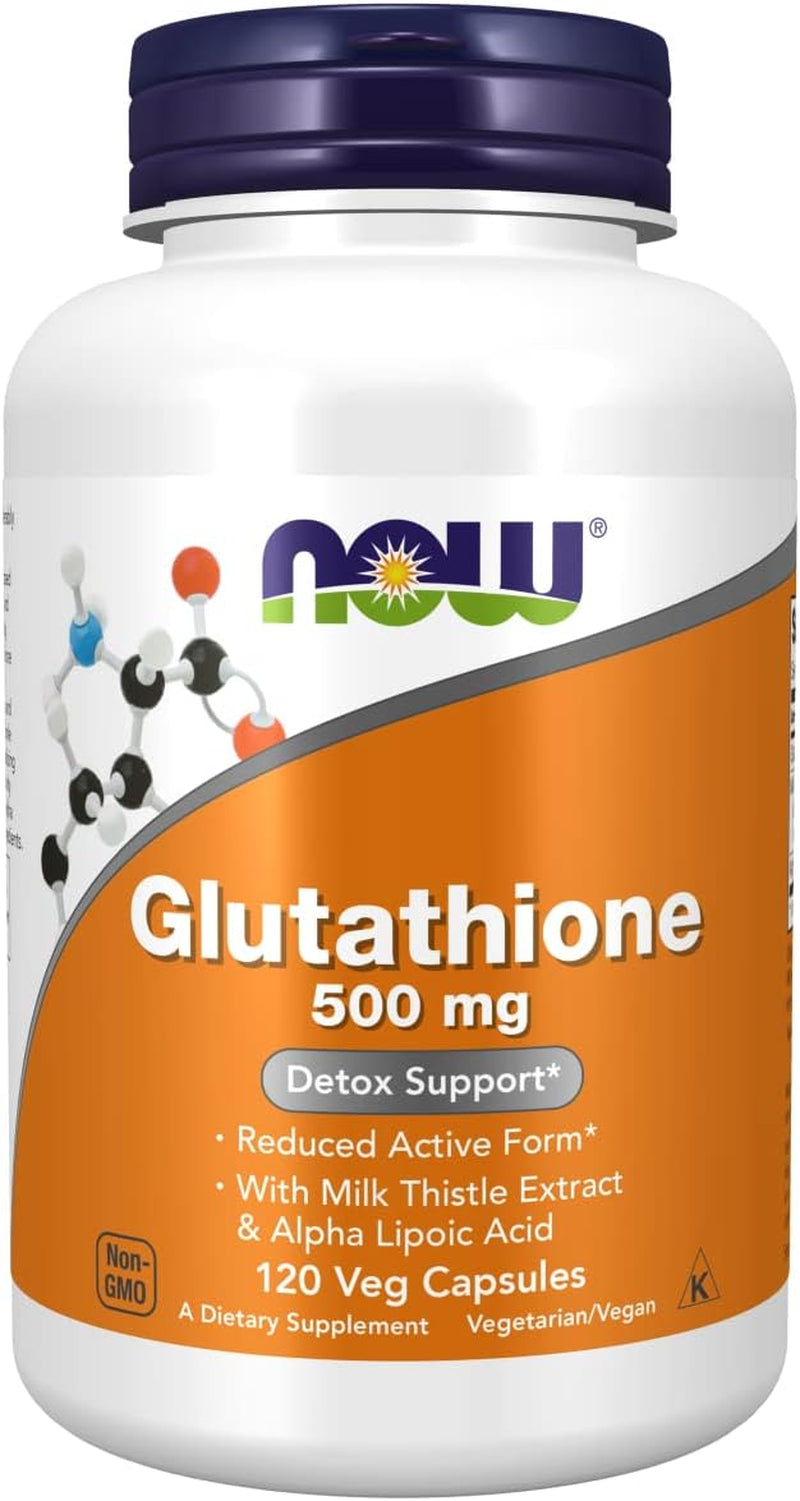 NOW Foods Supplements, Glutathione 500 Mg, with Milk Thistle Extract & Alpha Lipoic Acid, Free Radical Neutralizer*, 120 Veg Capsules, Beige