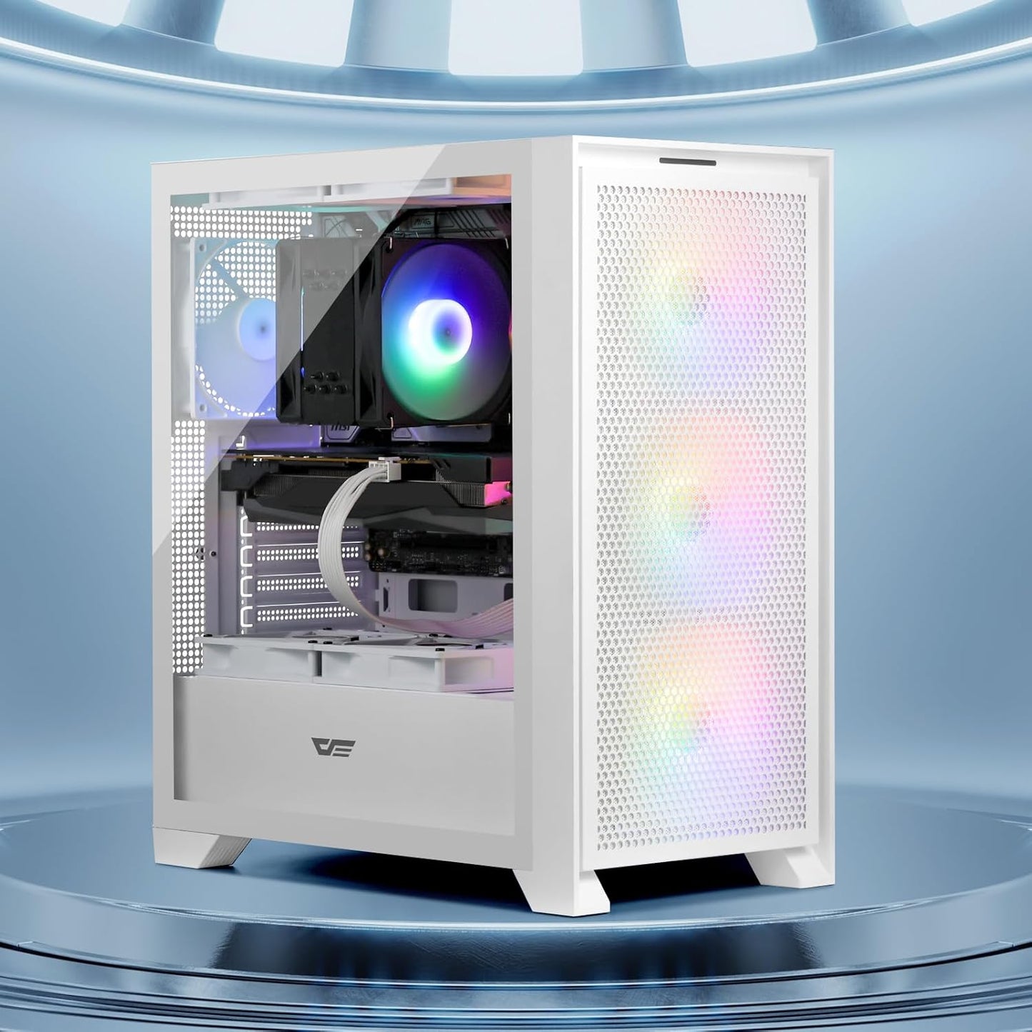 Darkflash ATX Mid-Tower Gaming PC Case, Pre-Installed 3X120Mm Fix RGB Fans, with Magnetic Large Mesh Front Panel, USB3.0 Ready, Tempered Glass Side Panel Airflow Computer Case, White(Drx70)