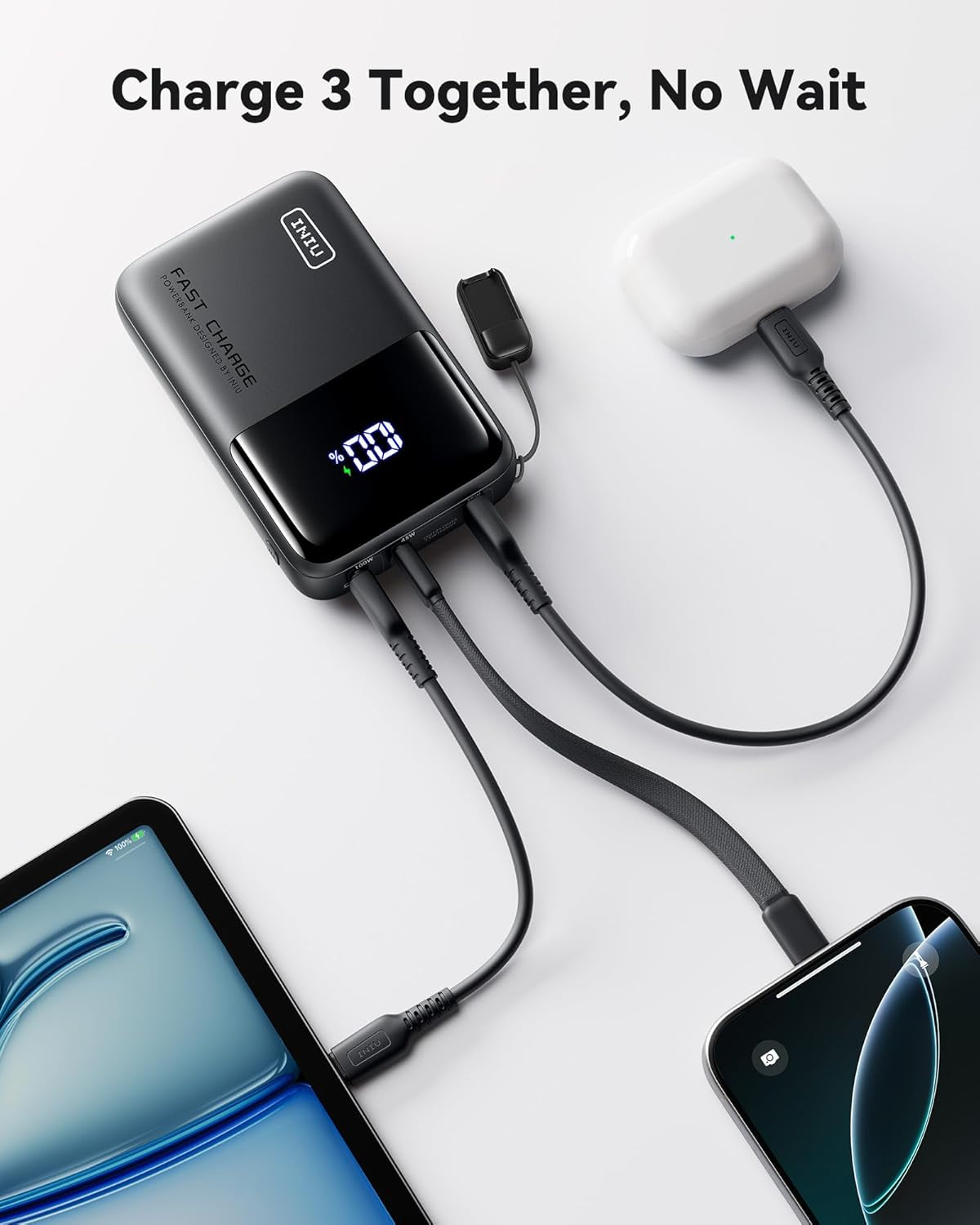 INIU 100W Power Bank, Mini Size 25000Mah High Capacity Laptop Portable Charger, USB C In&Out Tablet Powerbank, Smart Digital Display Phone Charger for Iphone 16 15, Samsung, Ipad, Macbook, Laptop Etc.