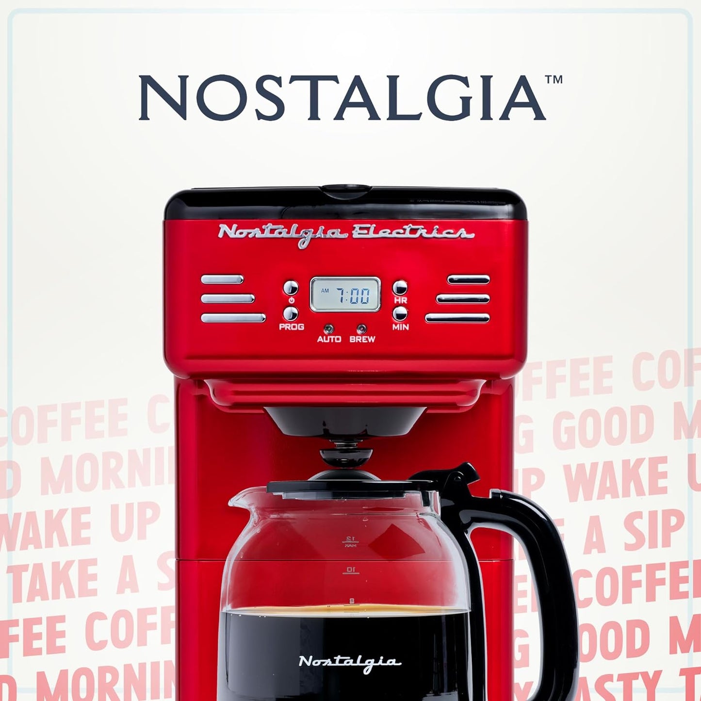 Nostalgia Retro 12-Cup Programmable Coffee Maker with LED Display, Automatic Shut-Off & Keep Warm, Pause-And-Serve Function, Red