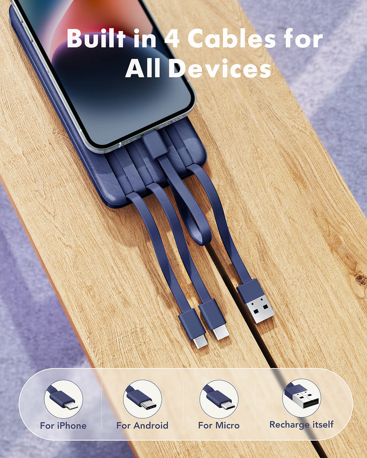 Charmast 10000mAh Power Bank con cables integrados y carga rápida 3A