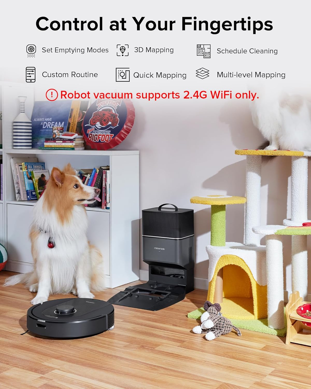 Roborock Q5 Pro+ Robot Vacuum and Mop, Self-Emptying, 5500 Pa Max Suction, Duoroller Brush, Hands-Free Cleaning for up to 7 Weeks, Precise Navigation, Perfect for Hard Floors, Carpets, and Pet Hair