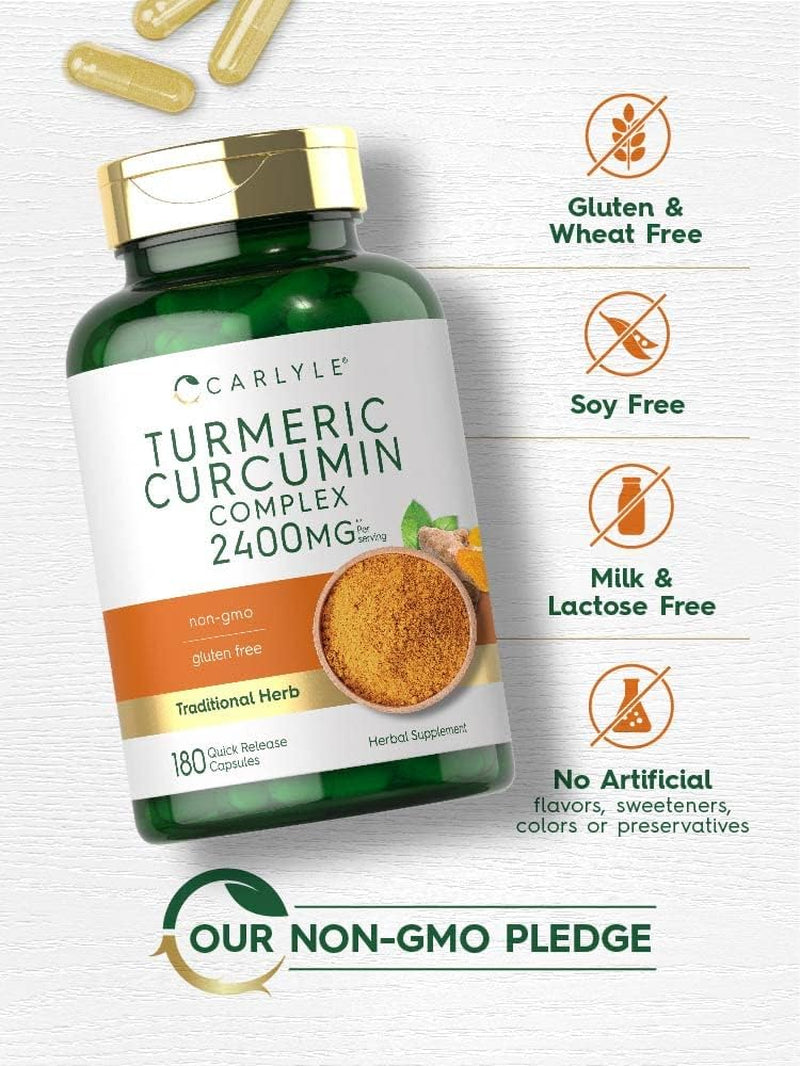 Carlyle Turmeric Curcumin Supplement 2400Mg | 180 Powder Capsules | Herbal Complex | Non-Gmo, Gluten Free Formula