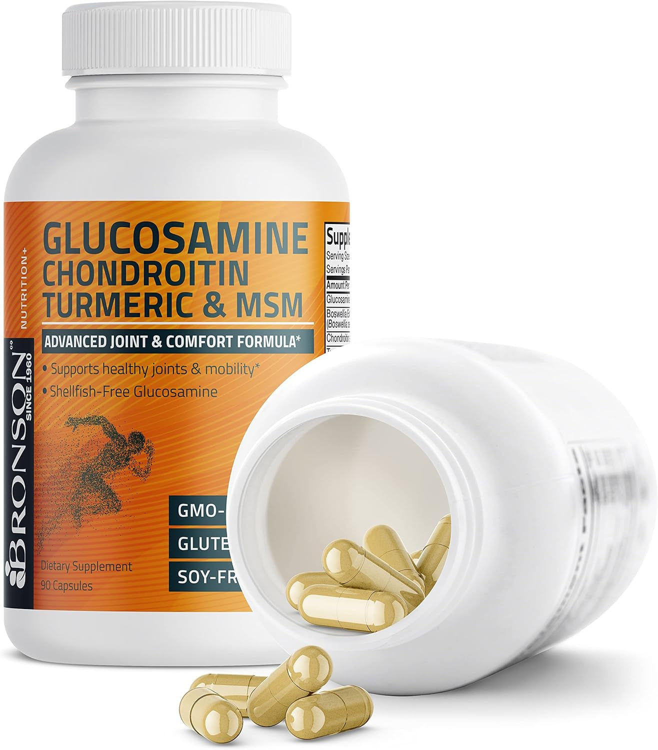 Bronson Glucosamine Chondroitin Turmeric & MSM Advanced Joint & Cartilage Formula, Supports Healthy Joints, Mobility & Cartilage - Non-Gmo, 90 Capsules