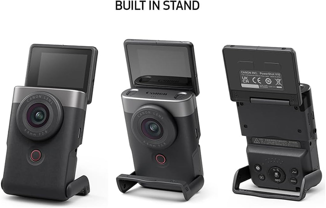 Canon Powershot V10 Camera, Content Creator Compact Vlogging Camera, Fixed 19Mm Wide-Angle Lens, 4K Video, Face Detection, Built-In Microphone, Live Streaming, Built-In Stand, Black
