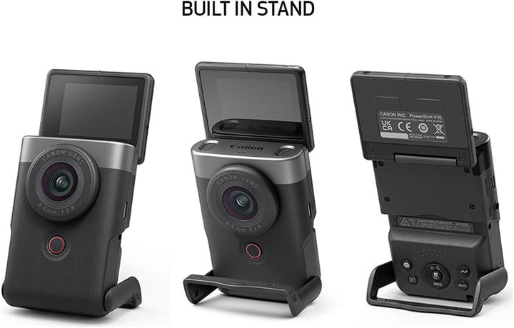 Canon Powershot V10 Camera, Content Creator Compact Vlogging Camera, Fixed 19Mm Wide-Angle Lens, 4K Video, Face Detection, Built-In Microphone, Live Streaming, Built-In Stand, Black